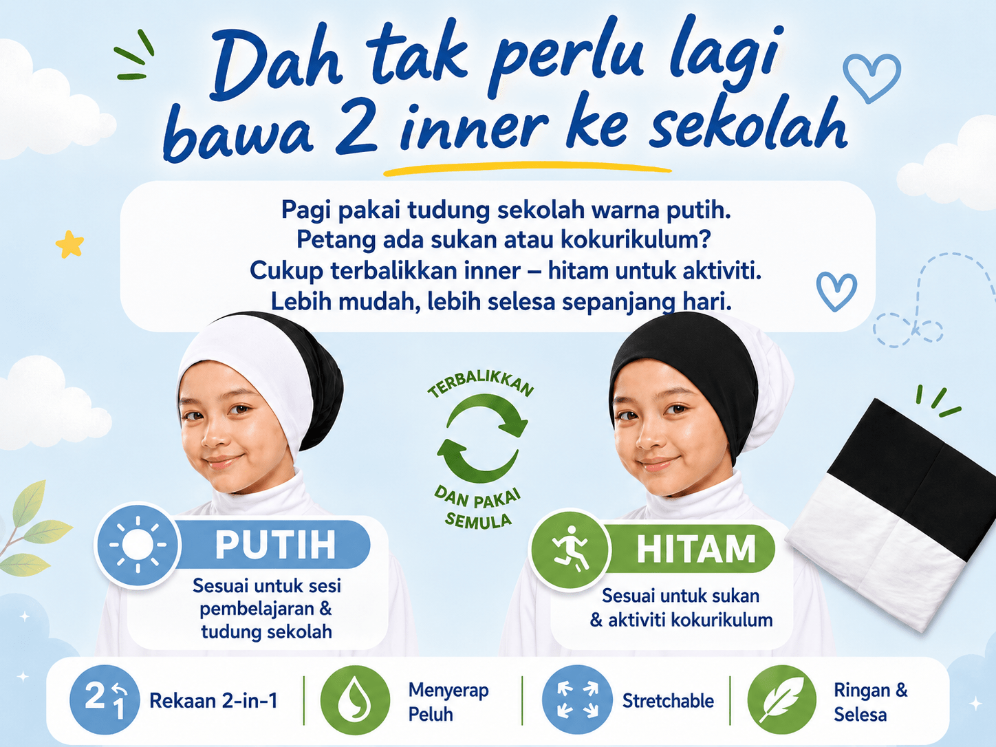 Anak Tudung Sekolah Luna 2 in 1